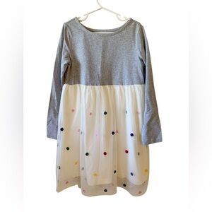 Hanna Andersson Gray White Tulle Dress Colorful Embroidered Dots size 6-7 NWT